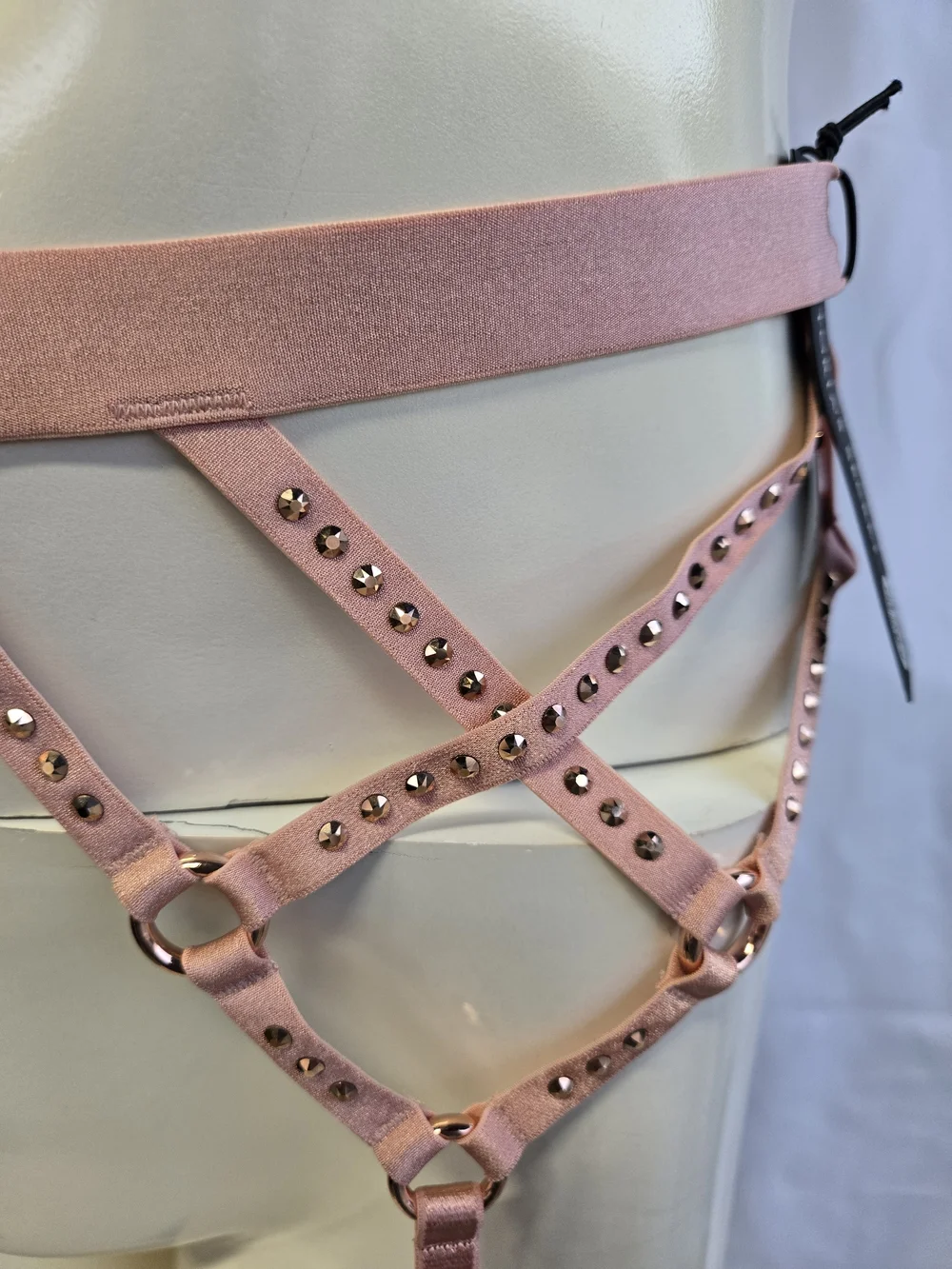 Victoria's Secret Blush Pink Satin Studded Garter Harness